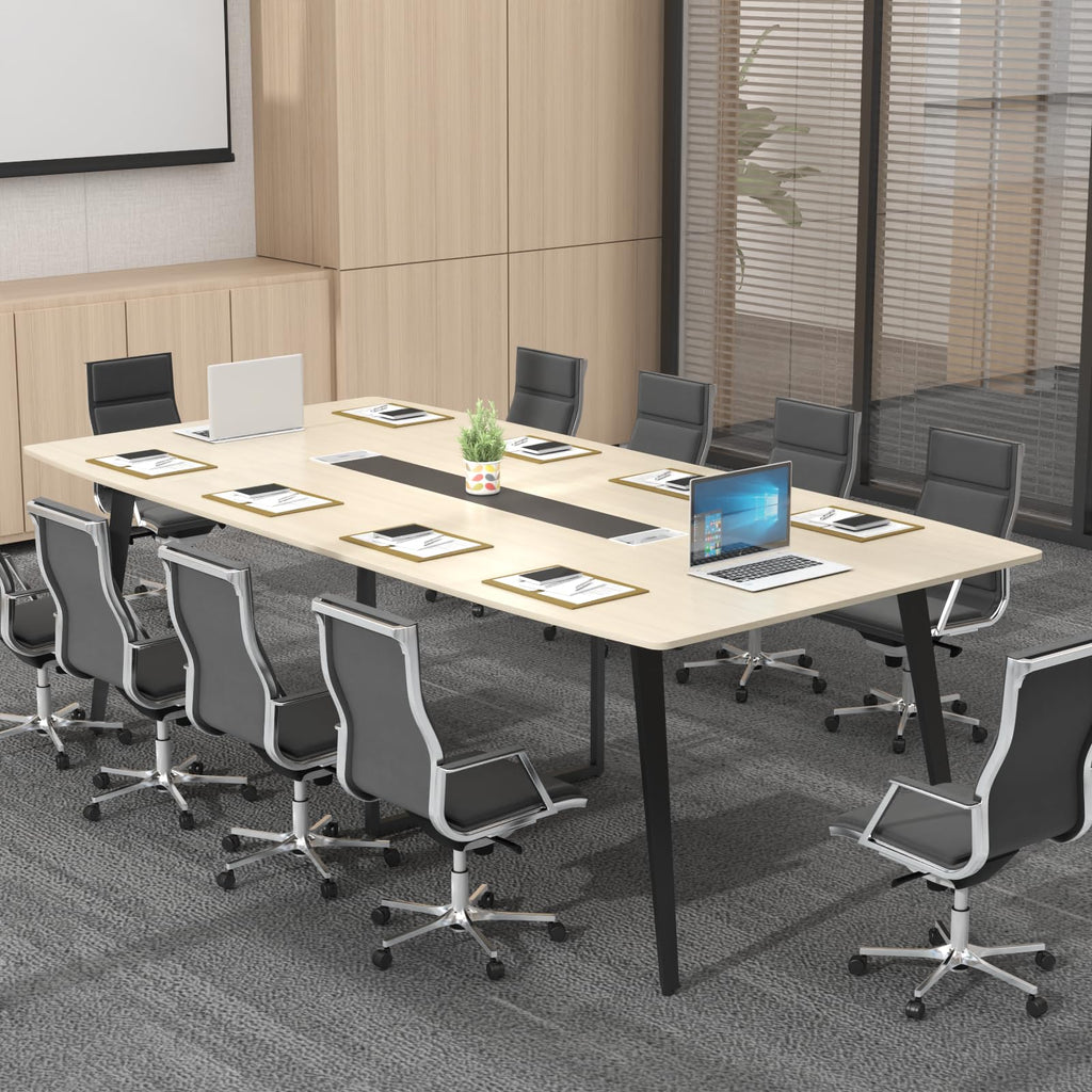 8FT Conference Table, 94.49" L x 47.24" W x 29.53" H Meeting Seminar Table with Grommet, Large Boat Shaped Computer Desk, Boardroom Desk for Office Meeting Conference Room