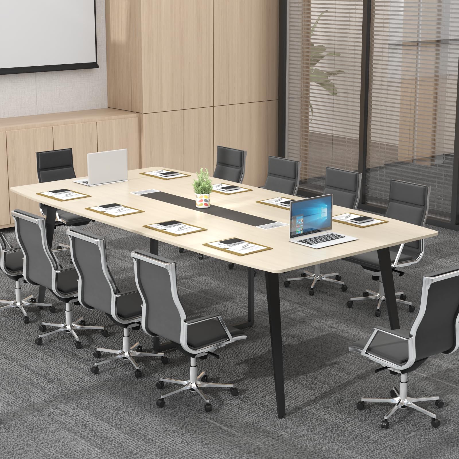 8FT Conference Table, 94.49" L x 47.24" W x 29.53" H Meeting Seminar Table with Grommet, Large Boat Shaped Computer Desk, Boardroom Desk for Office Meeting Conference Room