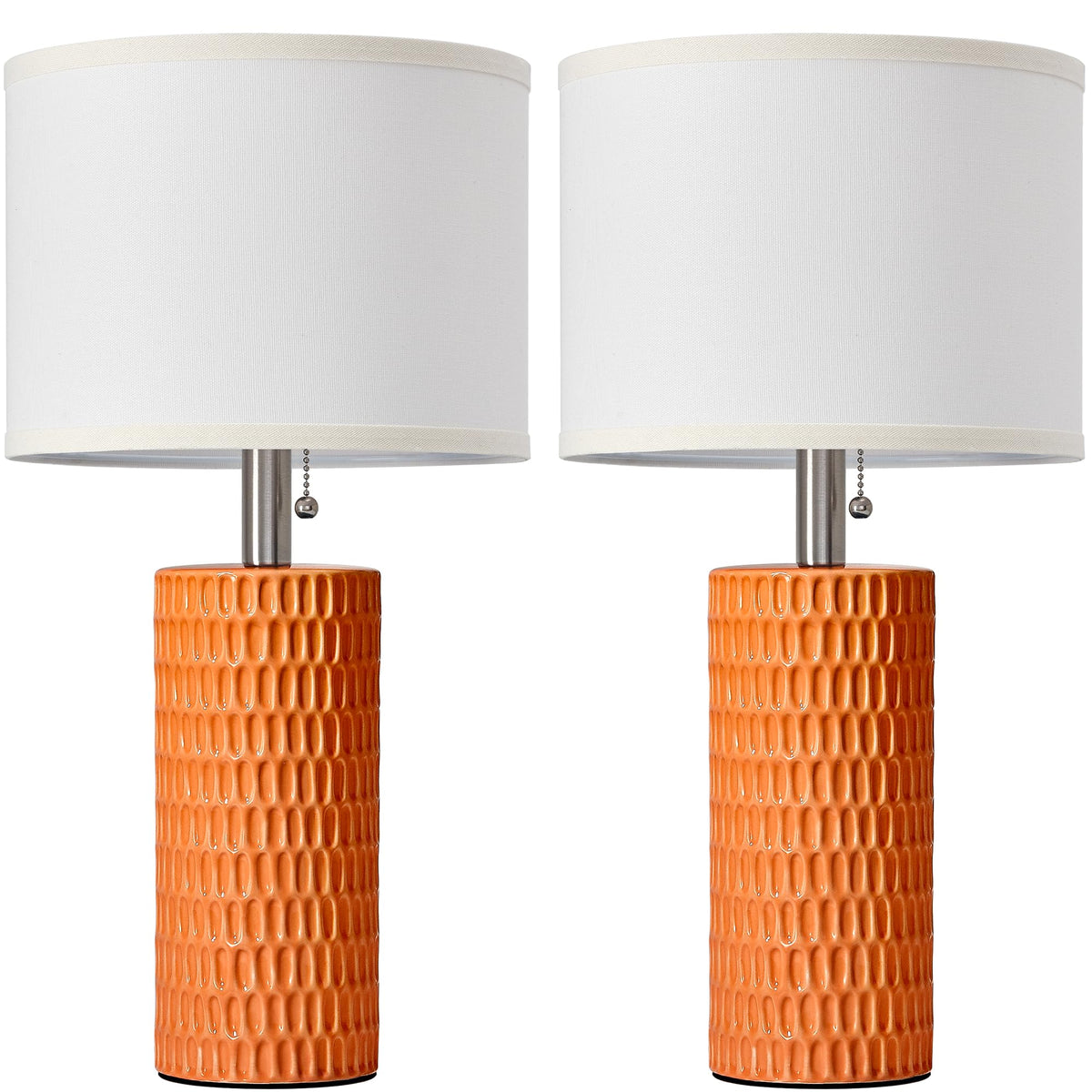 20” Modern Table Lamps Set of 2, Lamps for Bedroom, Orange