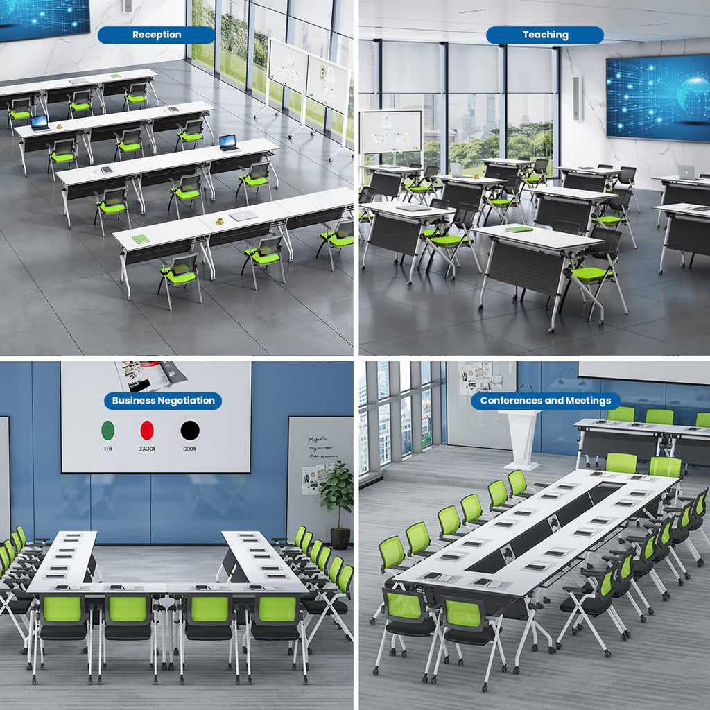 Folding Conference Tables,47.2x23.6x29.5in Modern Conference Room Tables Seminar Mobile Training Table,with Caster Modular Flip Top Meeting Table for Office Conference Room (White, 4 Pack)