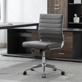 Armless Office Desk Chair, Mid Back Leather Conference Room Chairs Without Armrests, Modern Office Chair Ribbed.