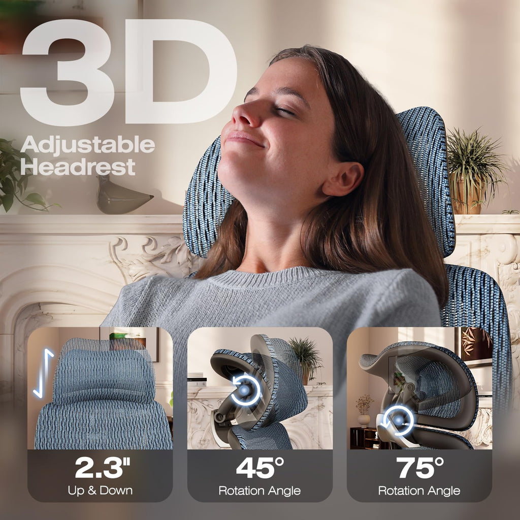 X100 Ergonomic Office Chair with Footrest, Big and Tall Home Desk Chair with 5D Flip-Up Arms, Adjustable 3D Lumbar Support,High Back Rolling Computer Chair, Swivel Mesh Chairs (Oaxaca Blue)