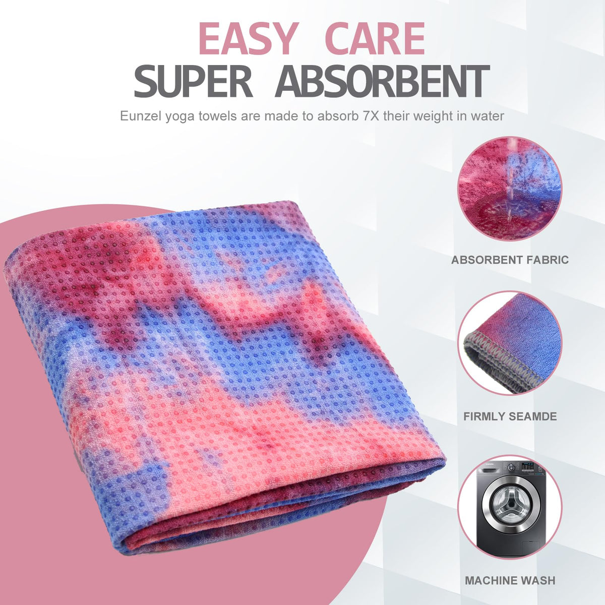 Yoga Towel,Hot Yoga Mat Towel with Grip Dots Sweat Absorbent Non-Slip for Hot Yoga, Pilates and Workout 24" x72", Red & Blue