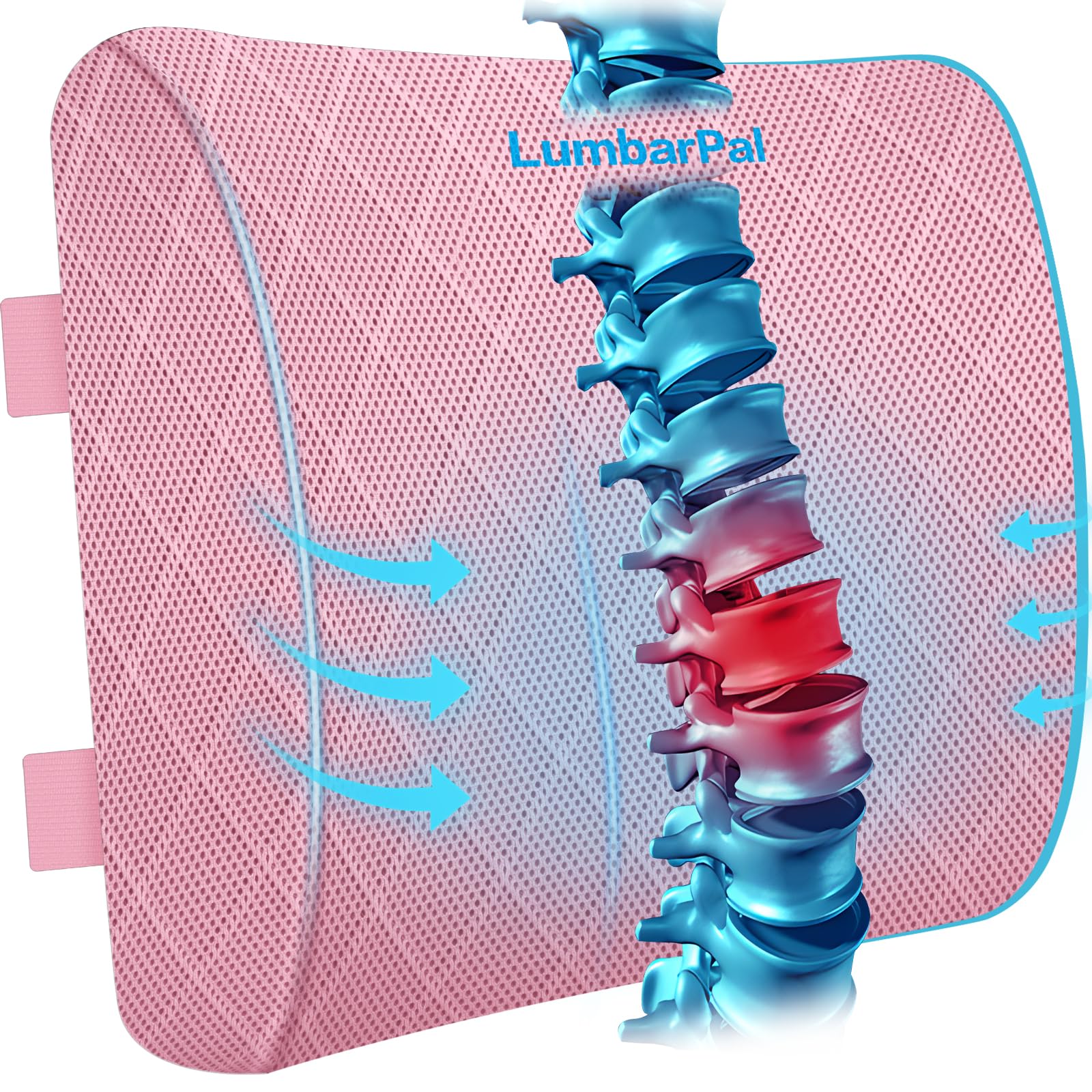 Lumbar Support Pillow for Office Chair Back Support Lumbar Pillow for Car, Gaming, Office Chair - Improve Sitting Posture & Back Pain Relief, Memory Foam, Adjustable Straps, Pink