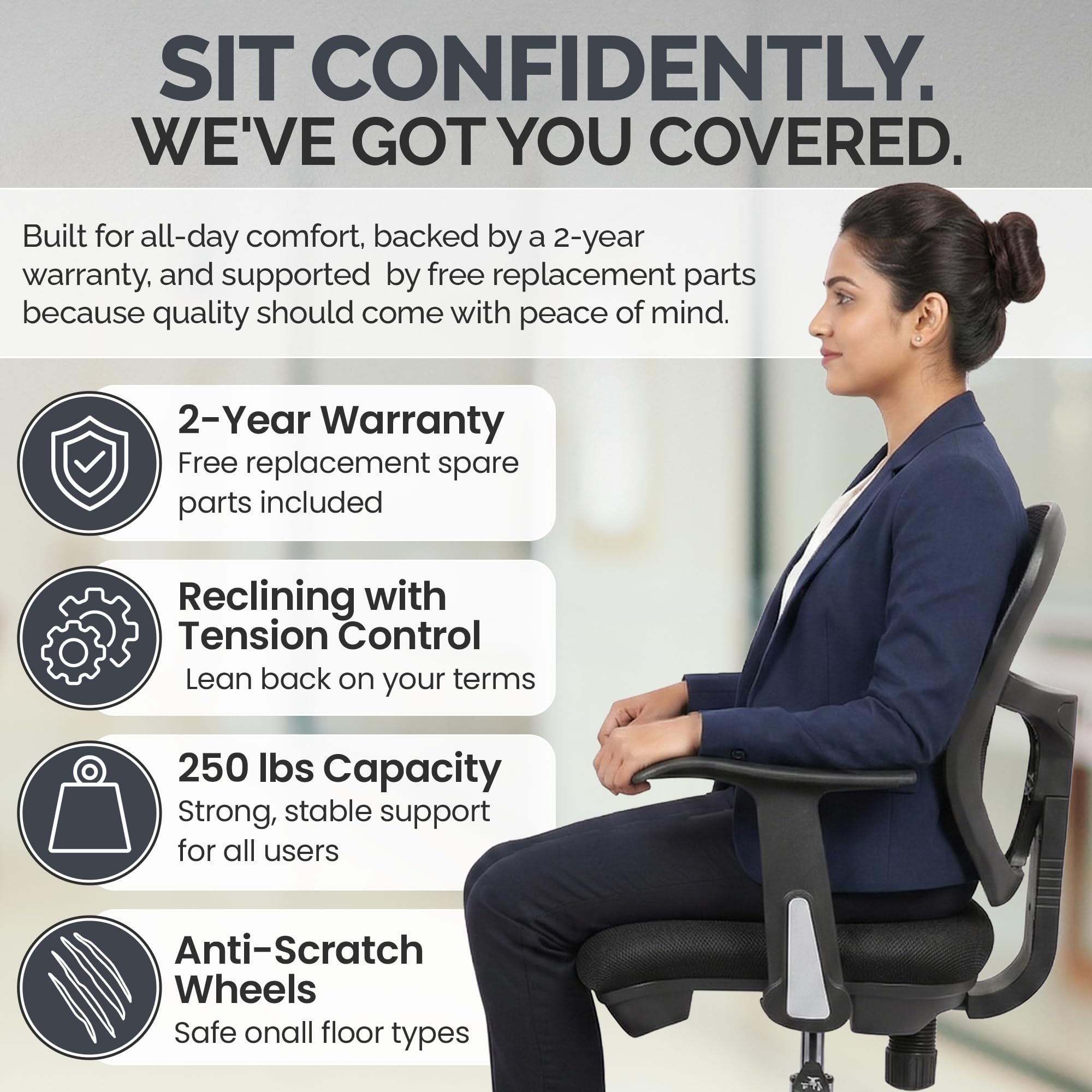 Drafting Chair Tall Office Chair with Arms Executive Ergonomic Standing Desk Chair with Anti Scratch Wheels and Footrest