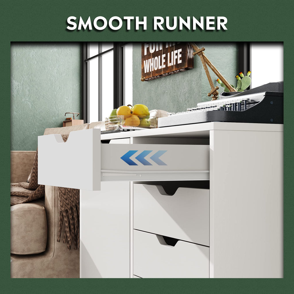 5-Drawer Wood Drawer Cabinet, Office Storage Cabinet, White