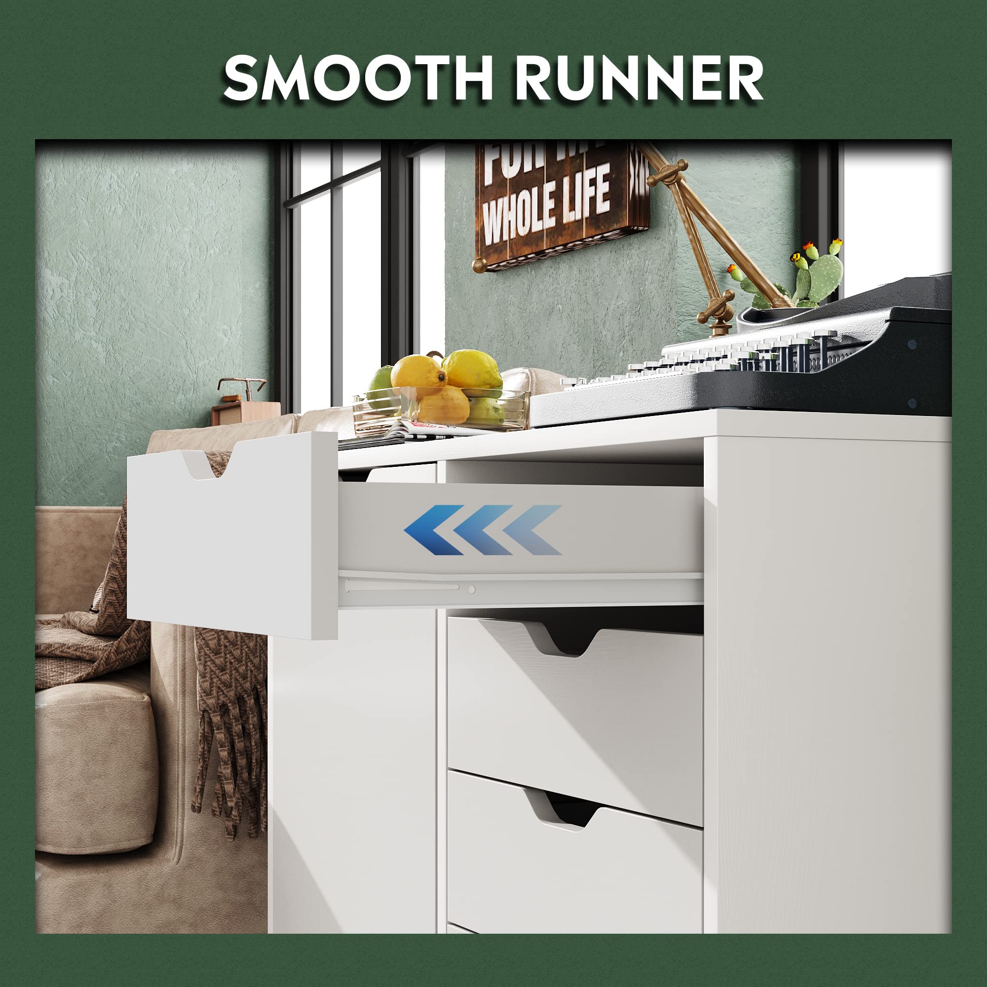 5-Drawer Wood Drawer Cabinet, Office Storage Cabinet, White