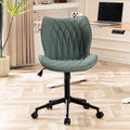 Armless Desk Chair Comfy Office Chair with Wheels Home Ergonomic Task Chair Adjustable Computer Chairs Modern Faux Leather Swivel Chair Upholstered Makeup Vanity Chair(Grayish Green)