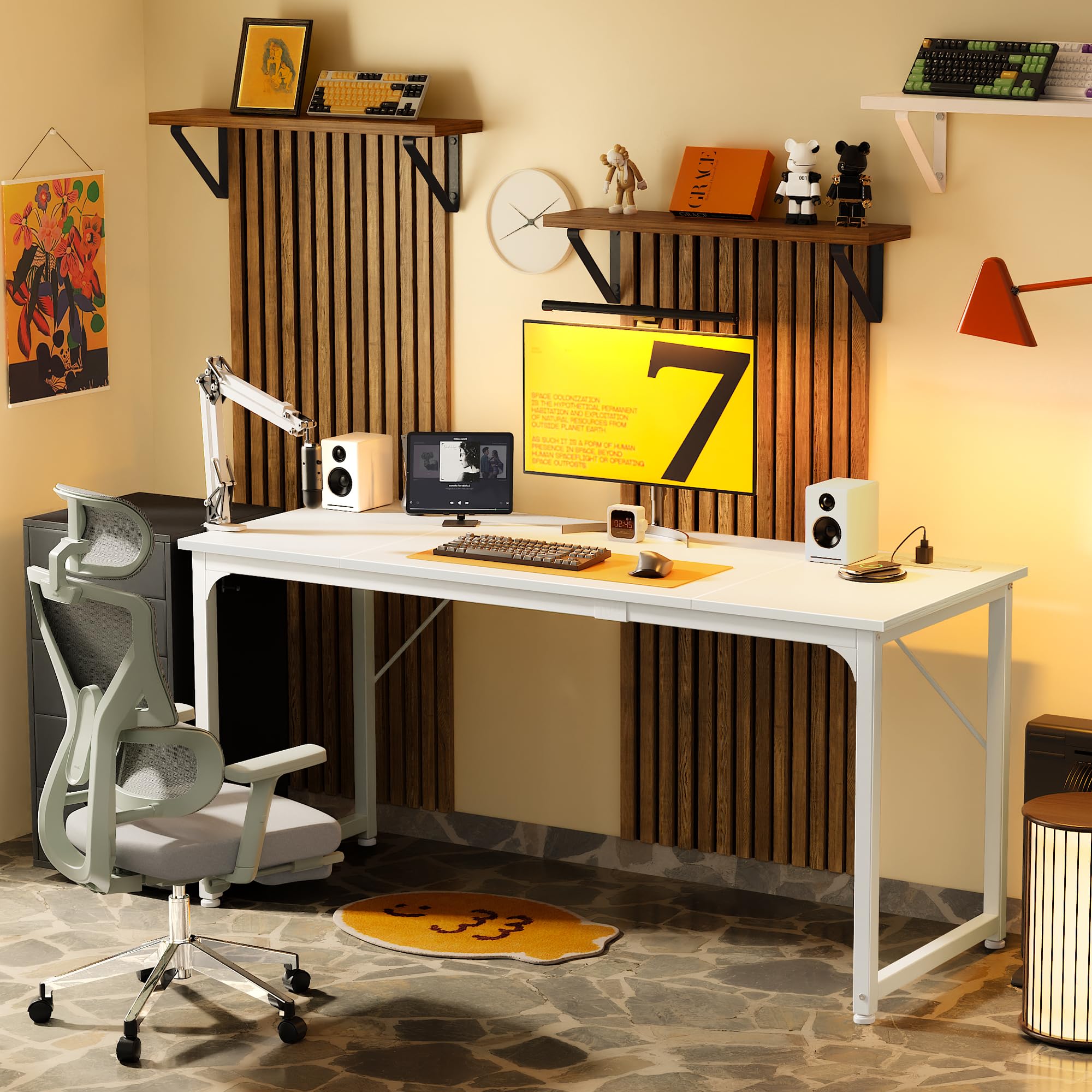 63 X 24 Inch Office Computer Desk with Power Outlets and USB-C Port, Larger and Longer Gaming Desk, for Home Office, Study, Writing Work from Home Table, Metal Frame, Rustic Brown