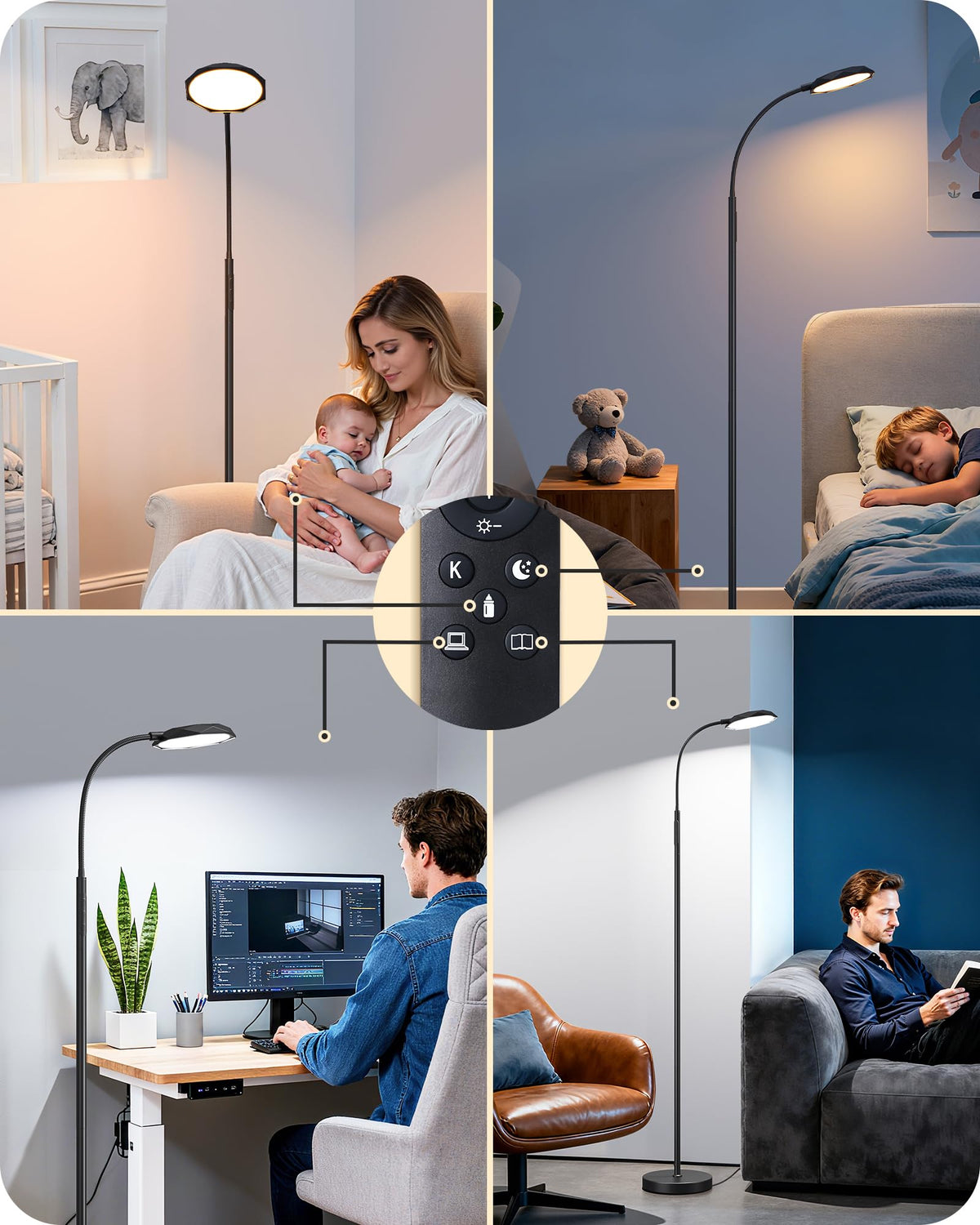LED Floor Lamp 1300LM Super Bright Reading Floor Lamps Black