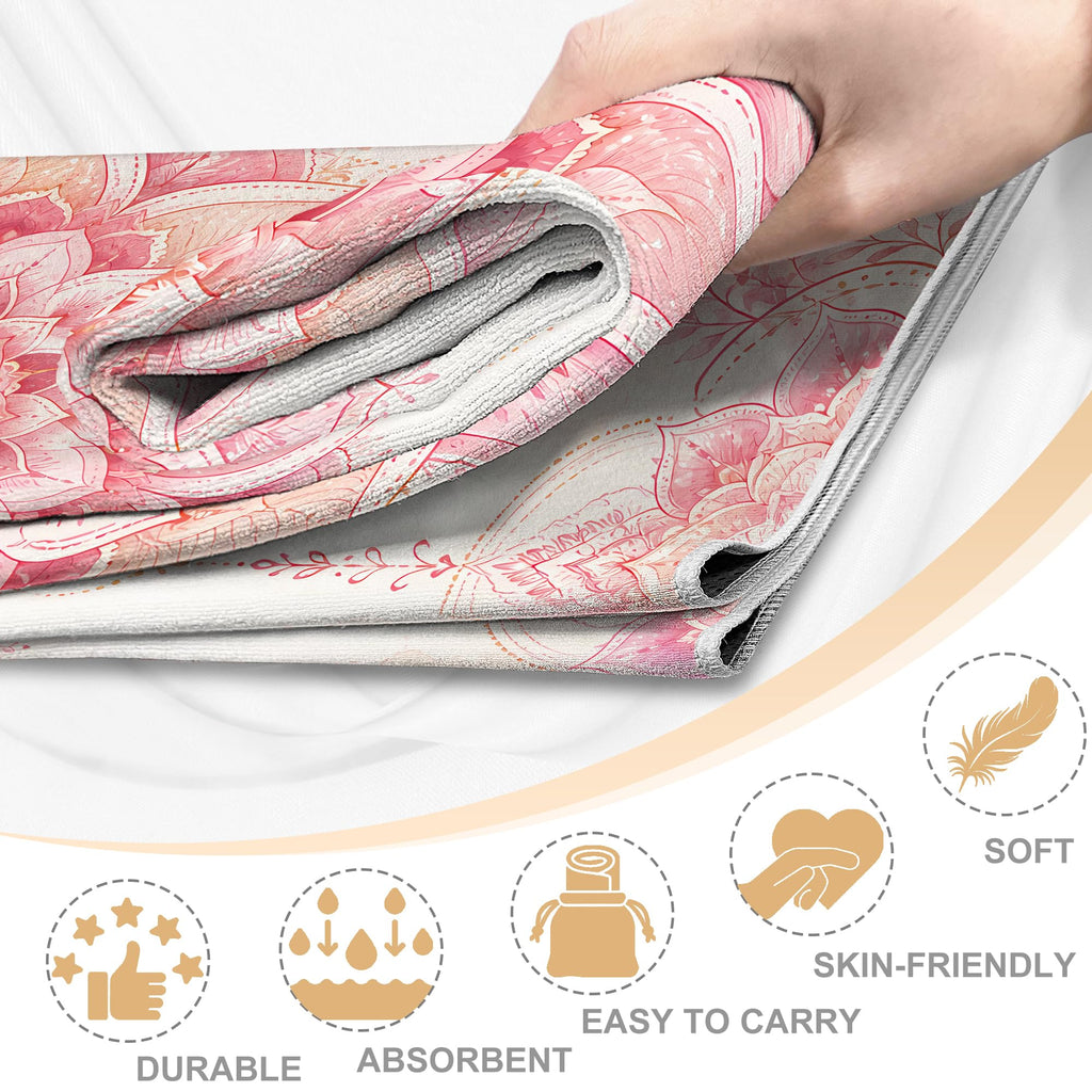 Yoga Towel,Ultra-Absorbent Yoga Mat Towel for Hot Yoga Towel Non Slip,Featuring Ultra-Stylish Prints,Ideal for Workouts,Hot Yoga, Bikram,Pilates Equipment,72 x 27 in, Light Pink