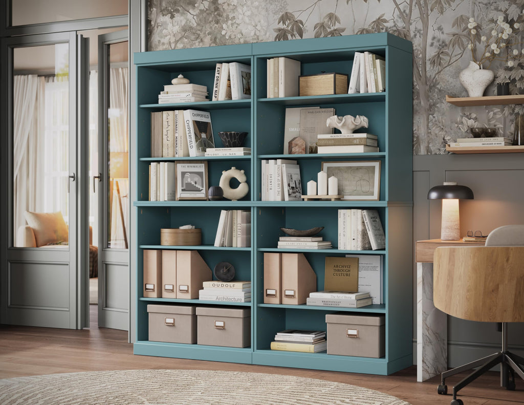 12-Shelf Solid Wood Bookcase - 64" Wide Wooden Bookshelf - Aqua Modular Cabinets with Adjustable Shelves - 71.5" Tall Bookcases for Living Room - 100% Eco-Friendly Wood
