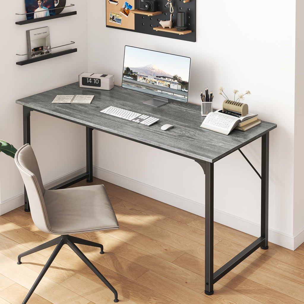 Computer Desk, 48 Inch Office Desk, Gaming Desk with Storage, Writing Desk Work Desk for Home Office, Study, Modern Simple Desk, Large Legroom, Metal Frame, Grey