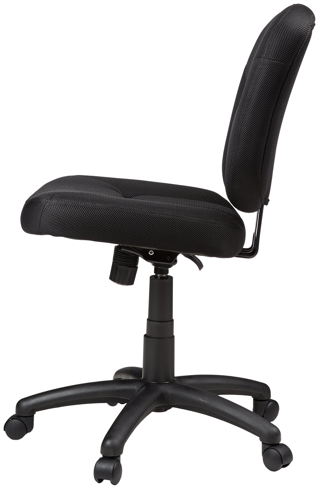 Low-Back Armless Office Desk Chair with Back Support, Adjustable Height, 360 Degree Swivel, Fabric Upholstery, Rolling Wheels, Black