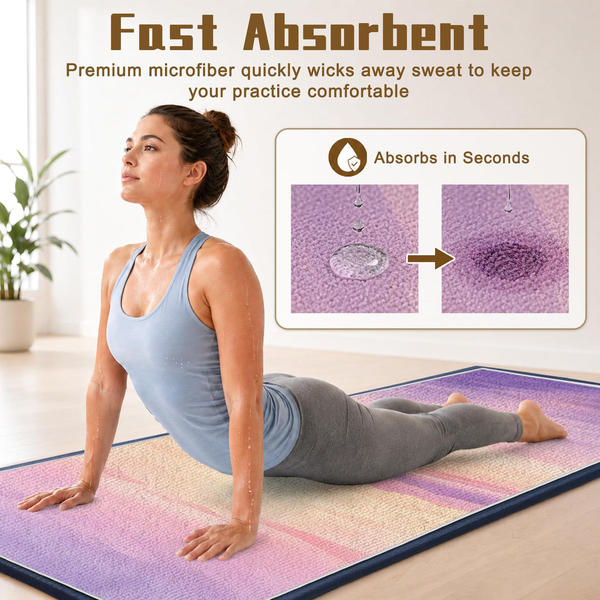 Yoga Mat Towel, Hot Yoga Towel High-Definition Pattern, Machine Washable with Ultra-Absorbent Yoga Towels for Hot Yoga Non Slip for Fitness, Exercise, Pilates, 72 x 27 in, Purple Sunset