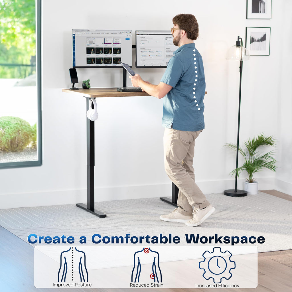 Electric 48 x 30 in Standing Desk, Memory Height Adjustment, 1B Series, Holds 220 lbs, One-Piece Reclaimed Wood Top, Black Frame