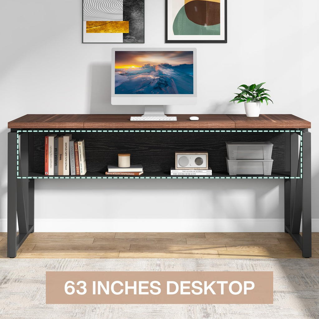 63" Executive Deskwith Drawer Cabinet, L Shaped Desk and lateral File Cabinet, 2 Piece Home Office Furniture Set with Drawers for Hanging, Doors with Locks (Dark Brown, 63 inches)