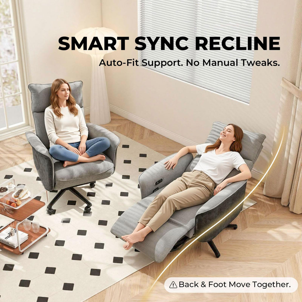 Ergonomic Executive Recliner, Adjustable Electric Office Chair 90-155° with Footrest, 4-Position Headrest, 300LBS Heavy Duty, 2-in-1 Base Swivel Desk Chair w/USB, Grey & Black Chenille