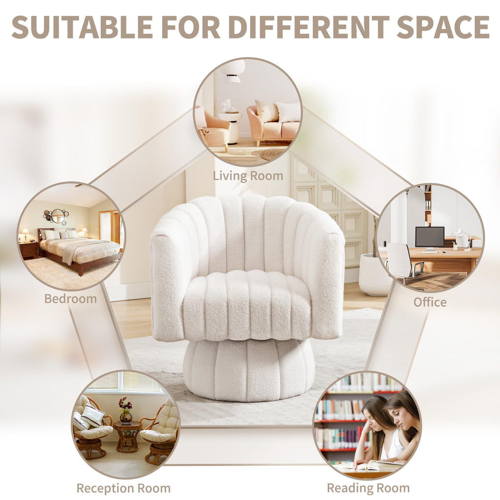 Swivel Accent Barrel Chair - Cute Comfy Small Round 360° Arm Chair Velvet Sofa Club Reading Chair for Office Living Room Bedroom White