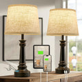 Touch Lamps for Nightstand Set of 2 - Black Table Lamp for Bedroom Dimmable Bedside Lamp with USB C+A Ports - Lamps for Night Stands Living Room End Table,2 LED Bulbs Included