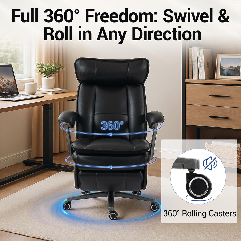 Electric Office Chair with USB Charging, 420lbs PU Leather Power Executive Recliner w/Footrest, High Back Ergonomic PC Chair for Home Office Gaming Boss Room, Black