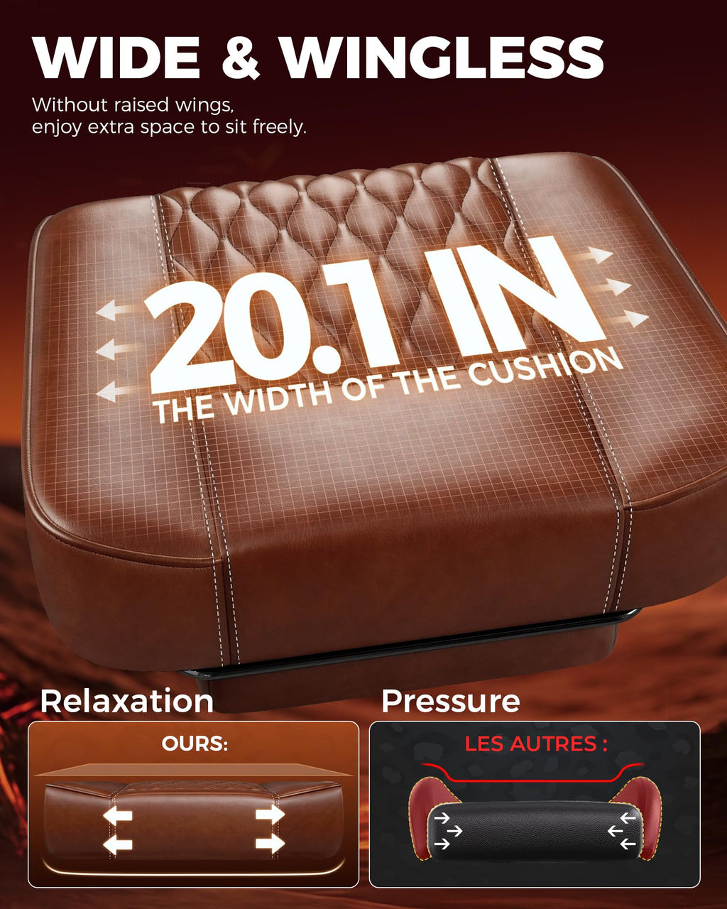 Big and Tall Gaming Chair with Footrest, Ergonomic Office Desk Chair with 4.4in Thick Cushion and Wide Wingless Seat, Comfortable Leather Computer Chair, Predator Series, Chocolate Brown