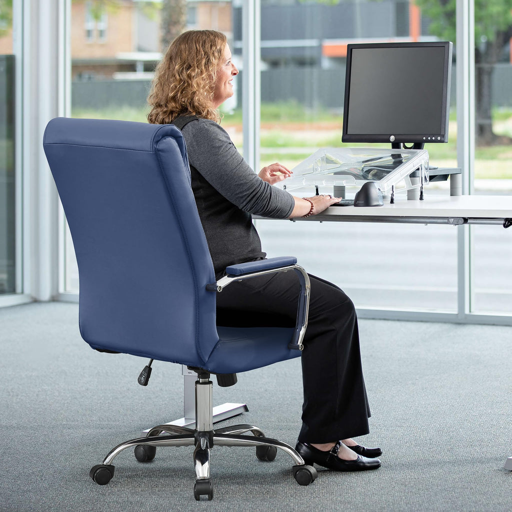 Modern Office Desk Chair, Conference Room Chairs, High Back Ergonomic Home ofiice Chair, Adjustable Height Swivel Executive Computer Chair with Armrest and Padded Seat (Blue)