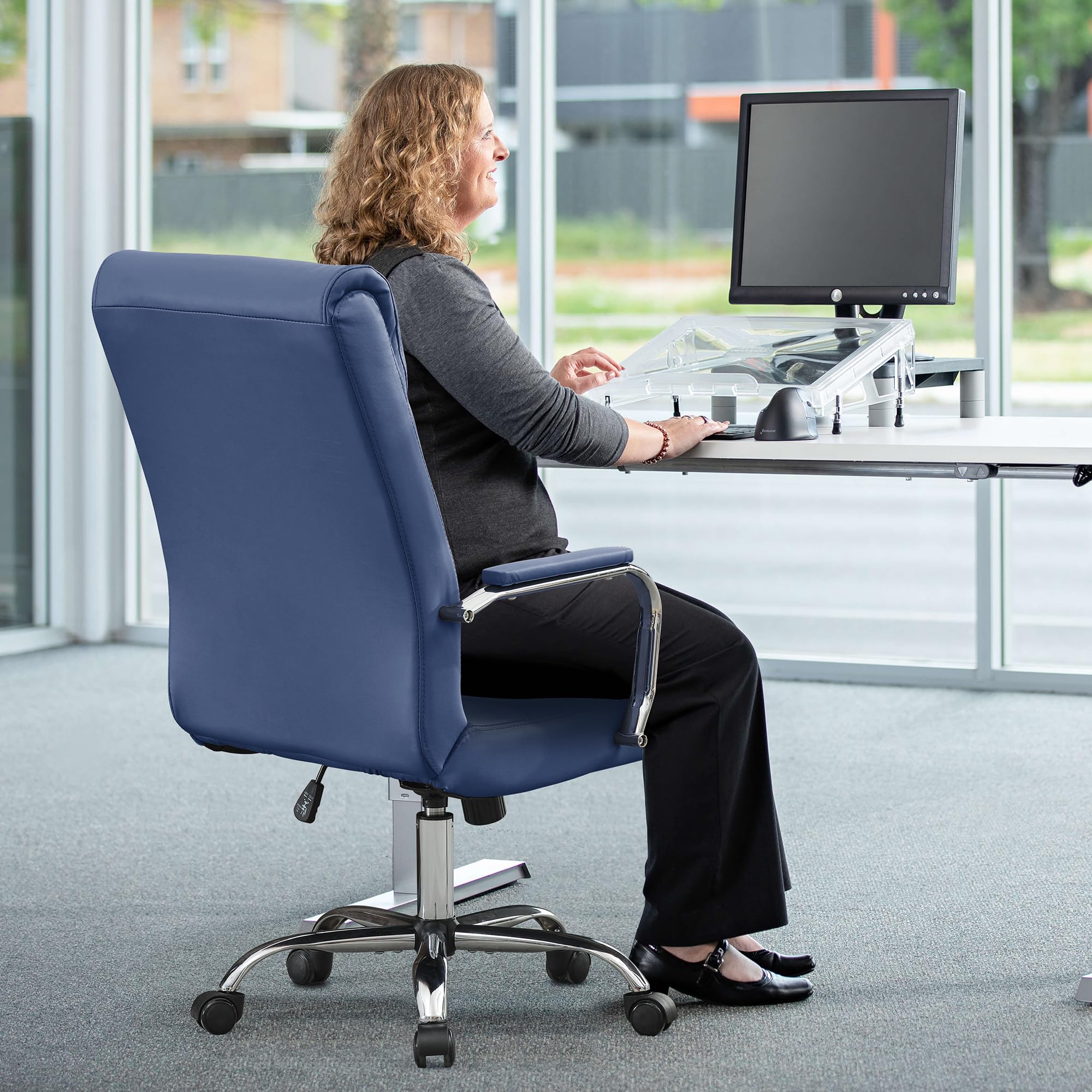 Modern Office Desk Chair, Conference Room Chairs, High Back Ergonomic Home ofiice Chair, Adjustable Height Swivel Executive Computer Chair with Armrest and Padded Seat (Blue)