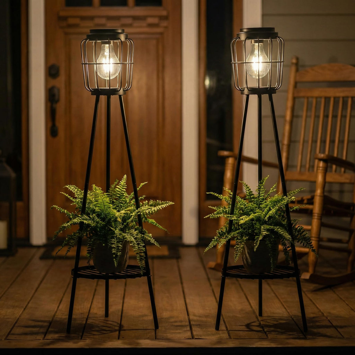Solar Lights with Plant Stand, Outdoor Floor Lamp, Waterproof Solar LED Edison Bulb Light Flower Shelf for Patio Porch Deck Yard Garden Decor-1 Pack