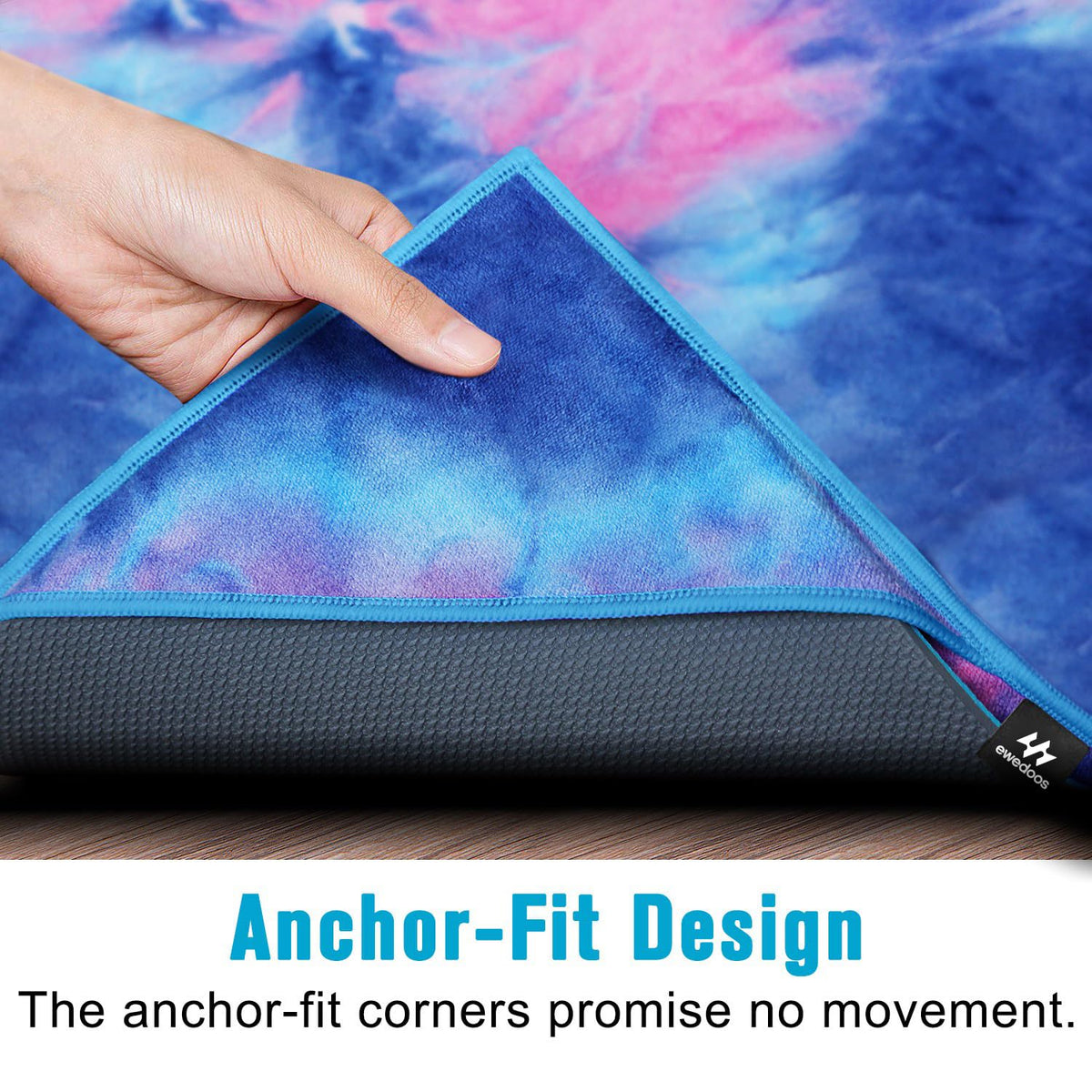 Yoga Mat Towel with Anchor Fit Corners Non Slip Towel for Hot Yoga, Pilates, Workout, Camping