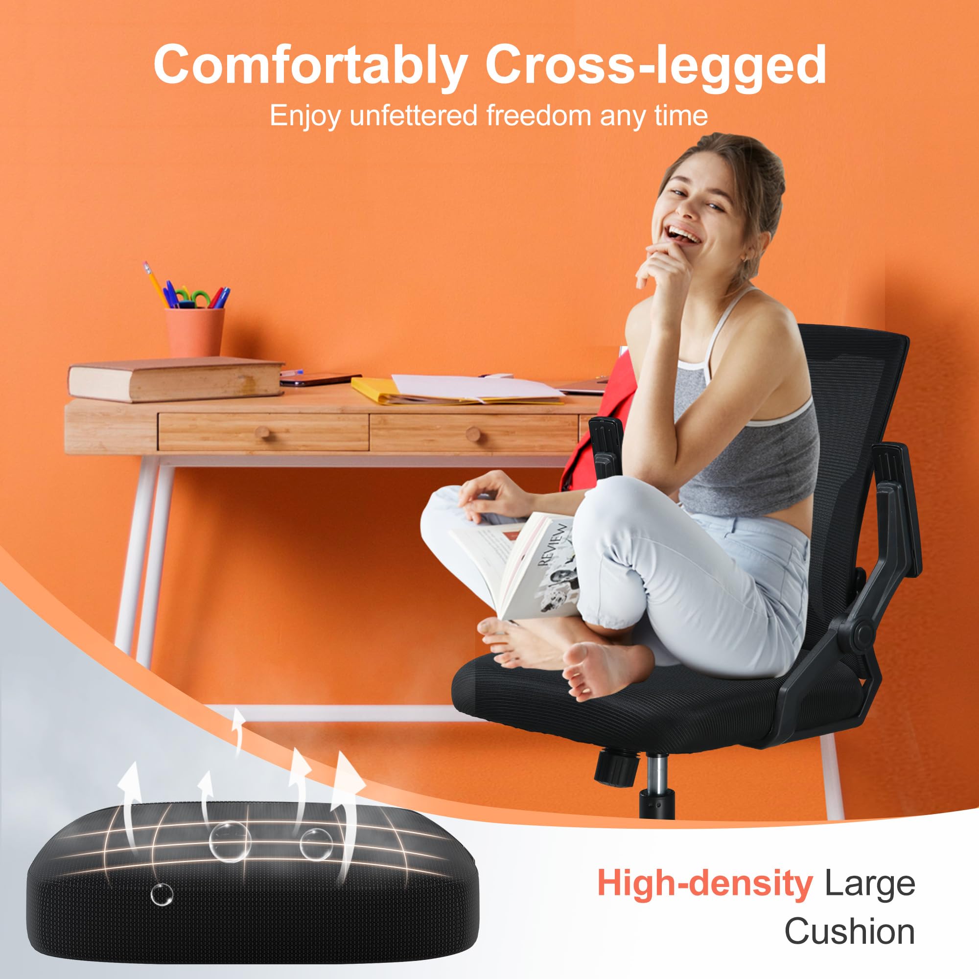 Office Chair with Flip-up Armrests Ergonomic Computer Desk Chair with Adaptive Lumbar Support & Breathable Mesh, Black