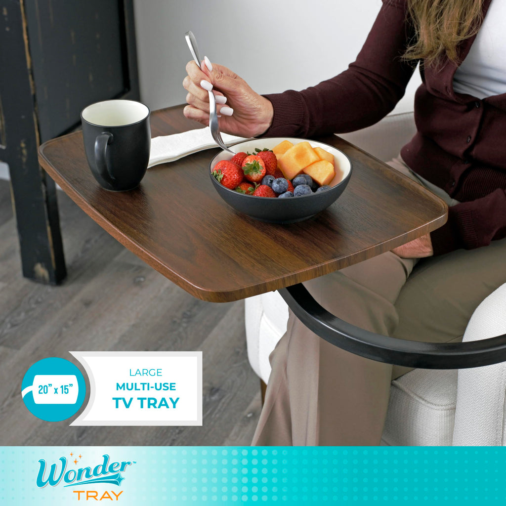 Wonder Tray, Adjustable Swivel Table, Large Laptop Stand, Couch Desk, Side Tables & Gaming Bench, TV-Trays for Eating on Couches, Chairs, Recliners, Walnut