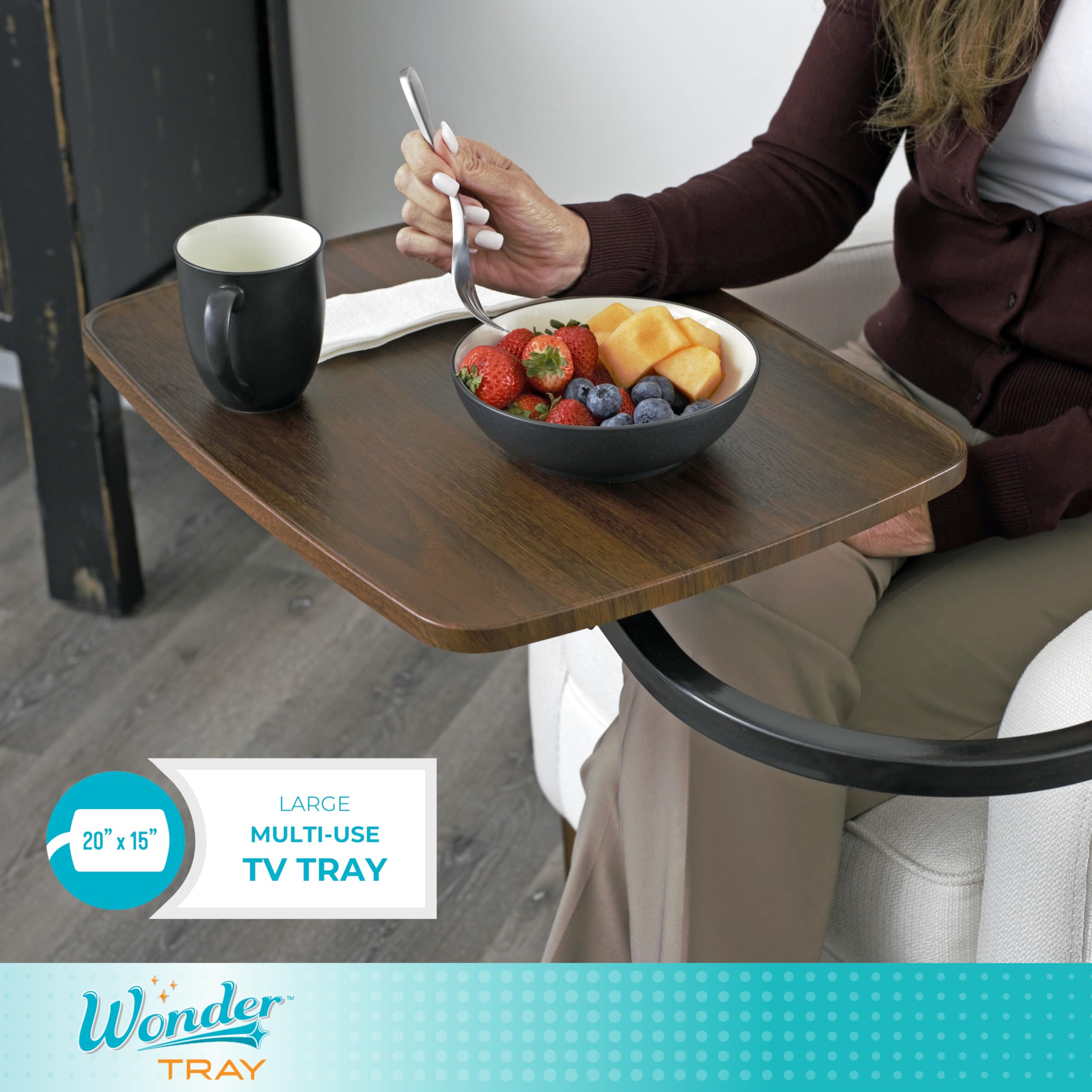 Wonder Tray, Adjustable Swivel Table, Large Laptop Stand, Couch Desk, Side Tables & Gaming Bench, TV-Trays for Eating on Couches, Chairs, Recliners, Walnut