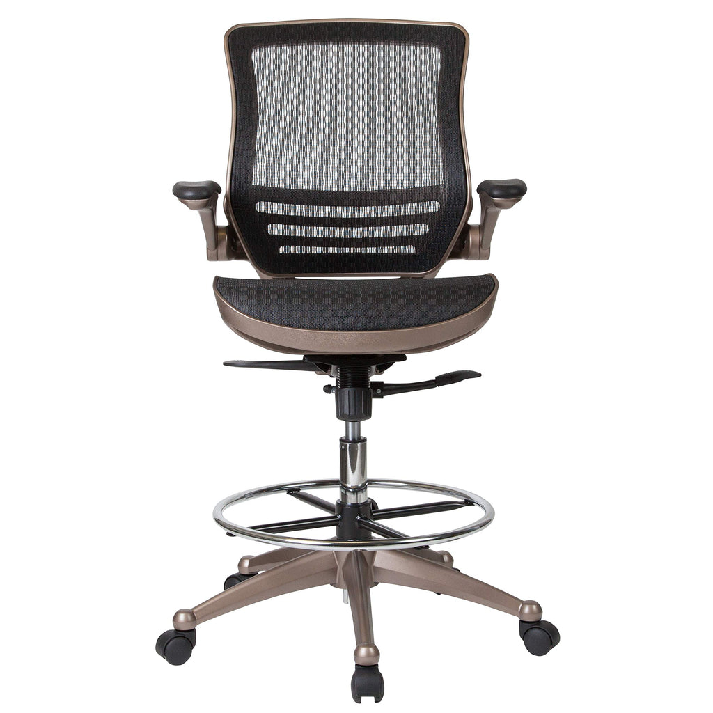 Mid-Back Swivel Office Chair with Adjustable Foot Ring and Seat Height, Ergonomic Mesh Chair with Armrests, Black/Gold