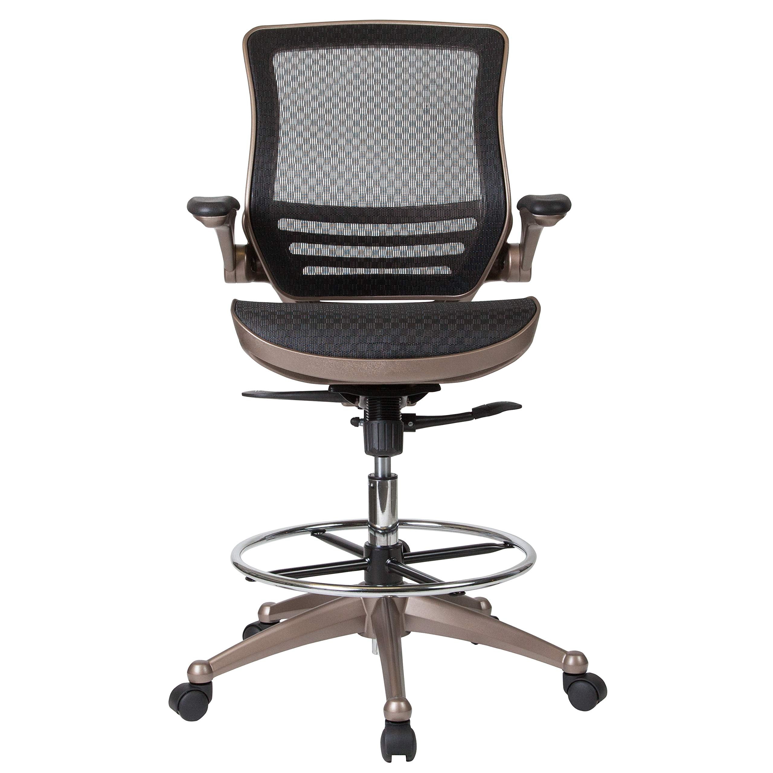 Mid-Back Swivel Office Chair with Adjustable Foot Ring and Seat Height, Ergonomic Mesh Chair with Armrests, Black/Gold
