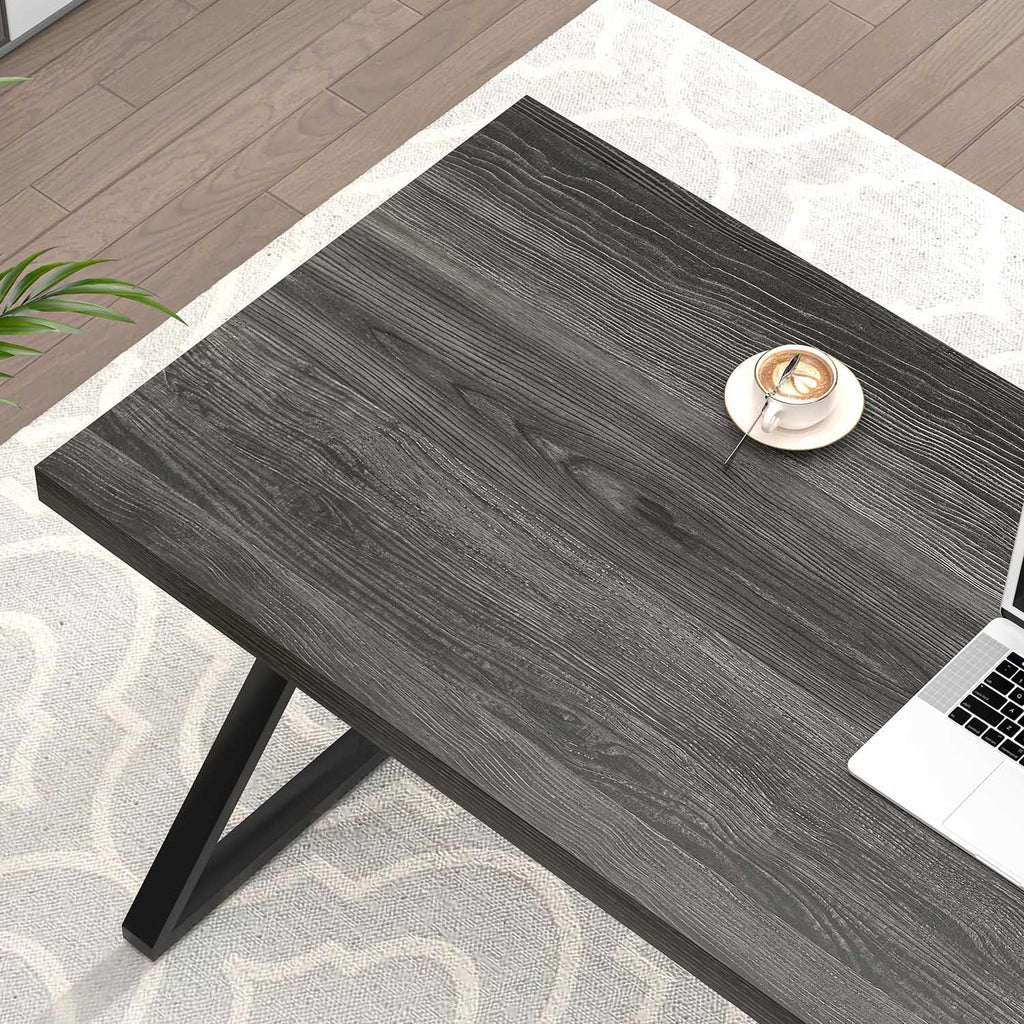 Modern Home Office Desks, Rustic Wood and Metal Computer Desk, Industrial Writing Study Gaming Table for Living Room Bedroom, Dark Gray, 47 Inch