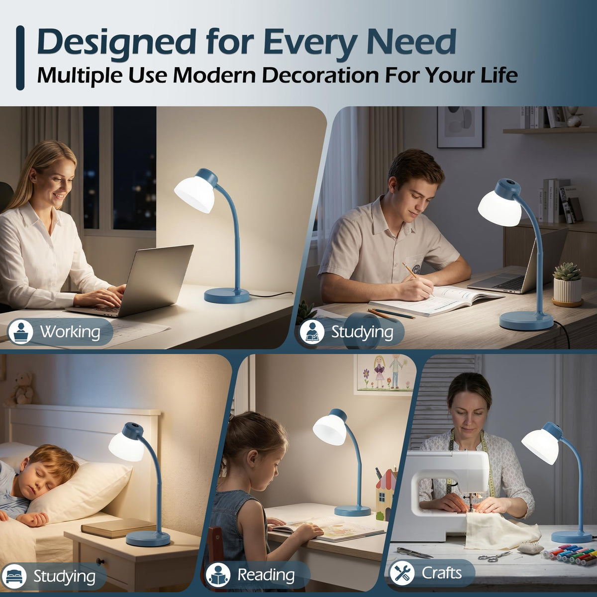 Desk Lamps for Home Office,Small LED Reading Lamp,5000K Eye-Care Desk Light