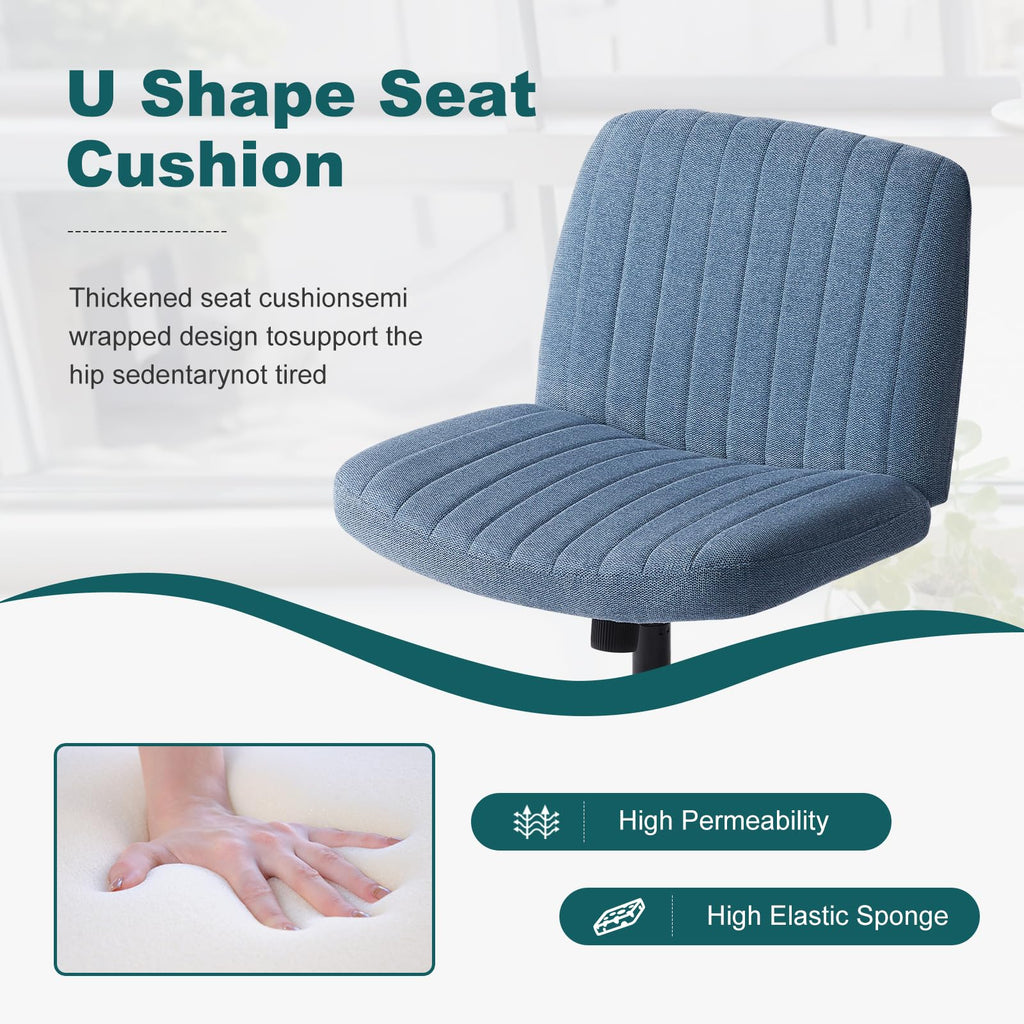Criss Cross Chairs Legged Armless No Wheels Wide Seat Height Adjustable Swivel Rolling Padded Fabric Home Office Desk Seating for Bedroom, Student, Study Room