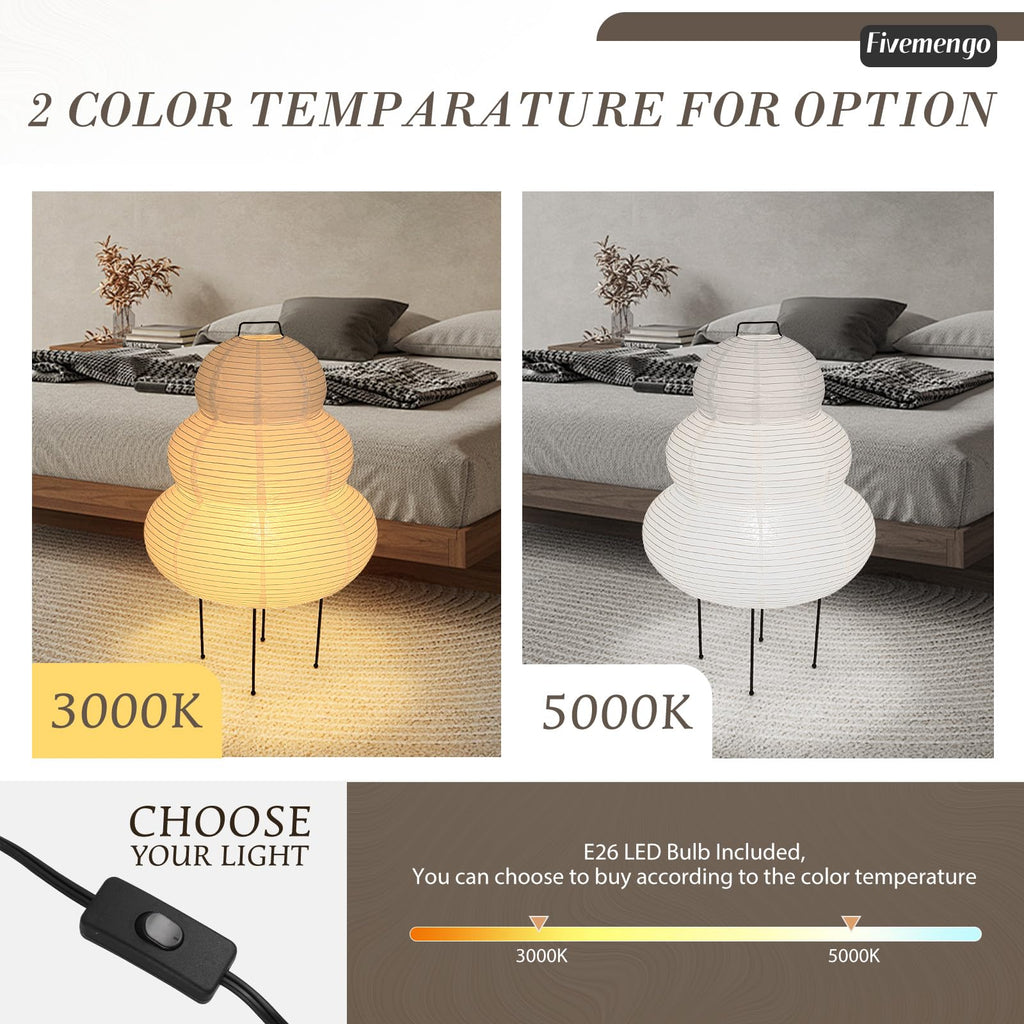 Paper Lamp Floor Lamp, White Paper Lantern Lights with 3CCT Bulb