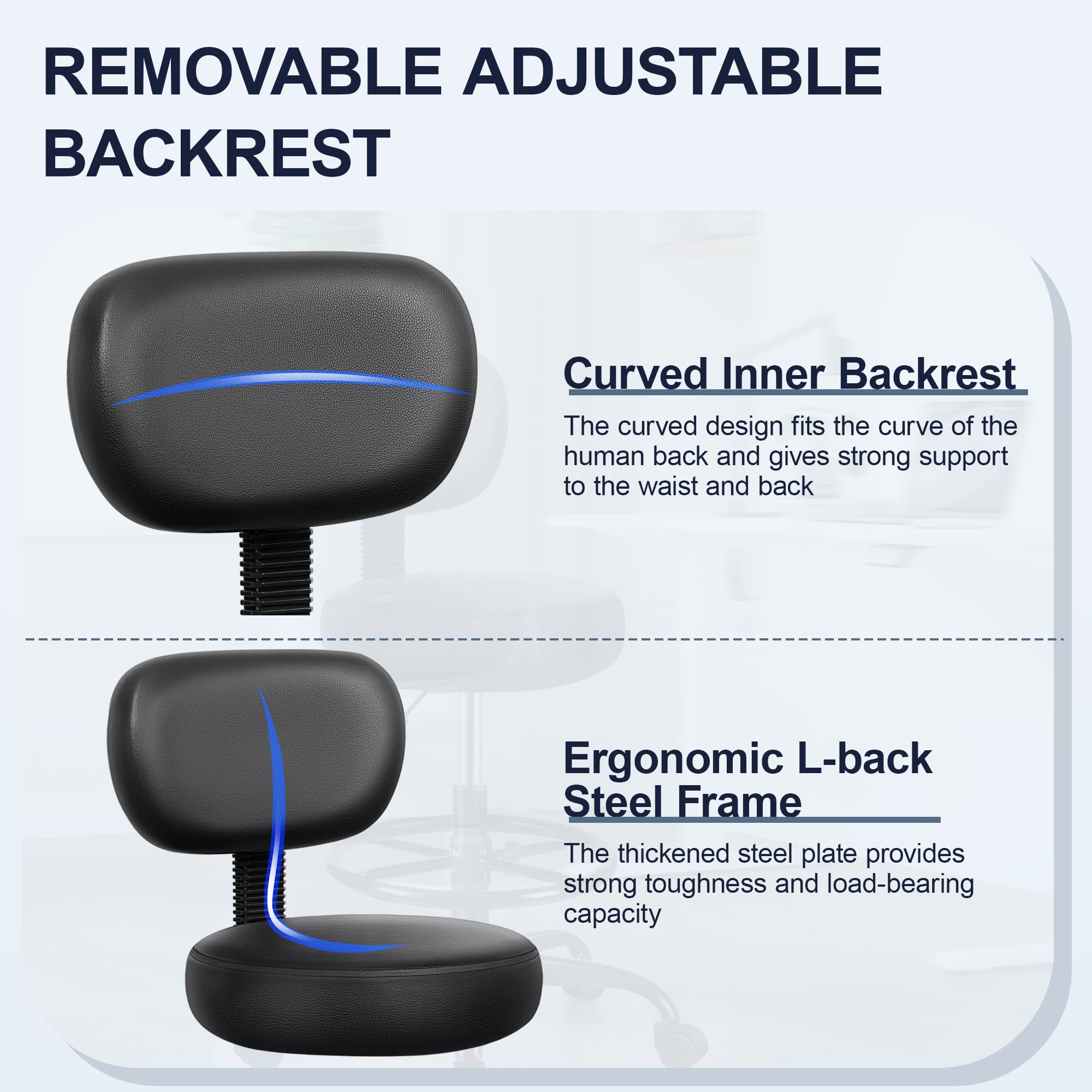 Drafting Chair with Backrest – Adjustable Foot Rest Rolling Stool with Wheels, PU Leather Swivel Stool for Office Spa Studio Lab Counter Salon Home Work Bar Kitchen Shop(Black)