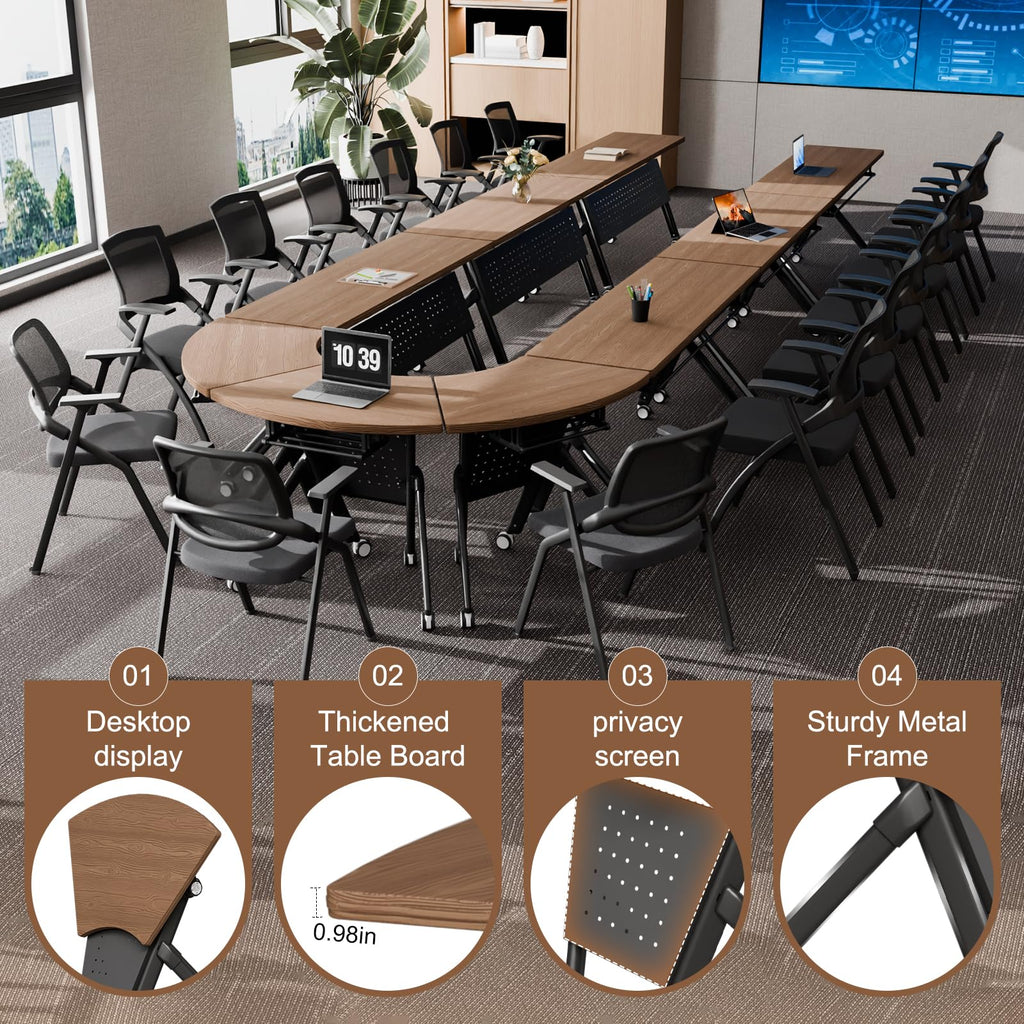 Conference Room Tables White,Folding Rectangular Flip Top Conference Table with Wheels for Large Meeting Seminar Home Office Classr (2, Walnut Black, 55.1in)