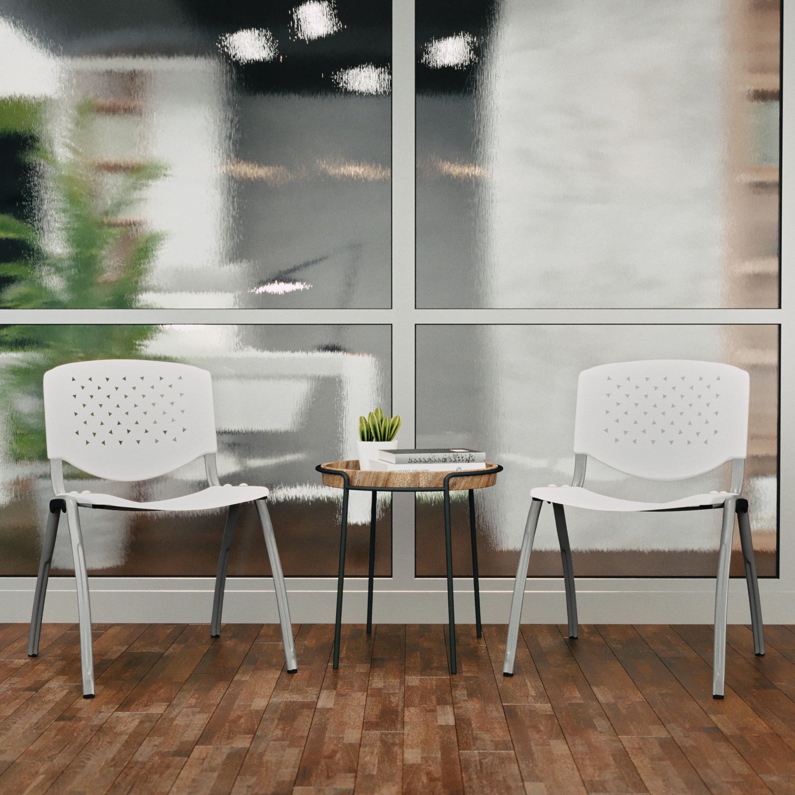 HERCULES Series 880 lb. Capacity White Plastic Stack Chair with Titanium Gray Powder Coated Frame