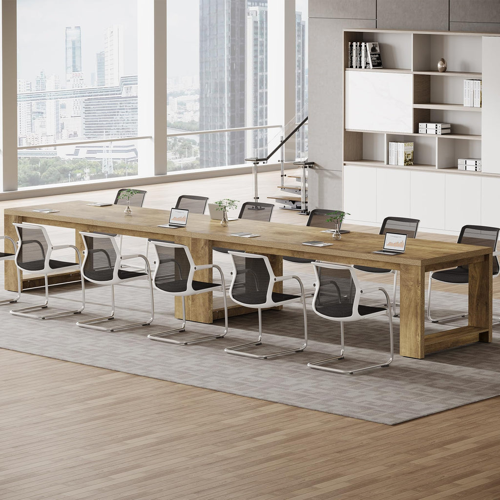 Large Conference Table for 6-8, 87-Inch Rectangular Meeting Table, Farmhouse Seminar Boardroom Desk for Office Conference Room (Natural)