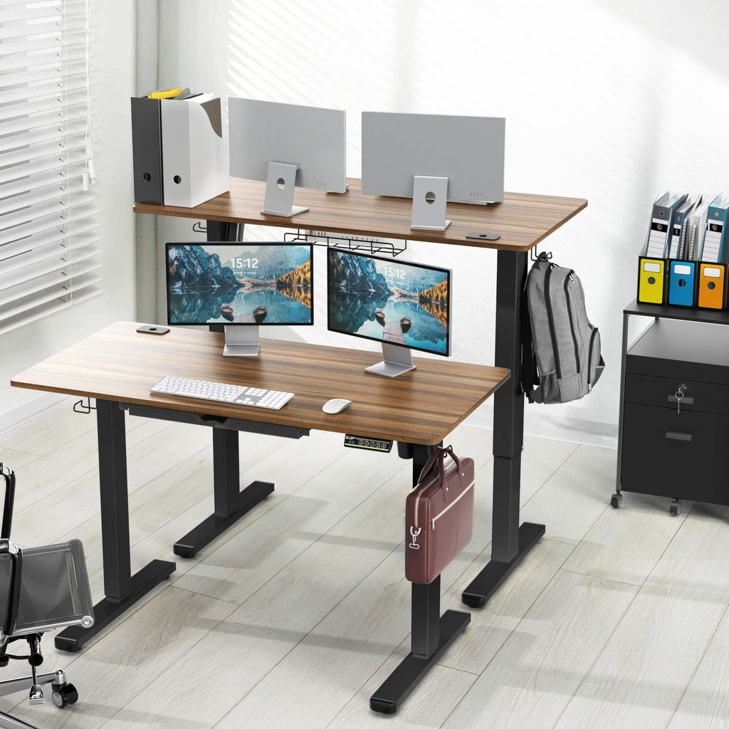 48-Inch Electric Height Adjustable Standing Desk with Drawer, Memory Preset and Cable Management Tray, Walnut