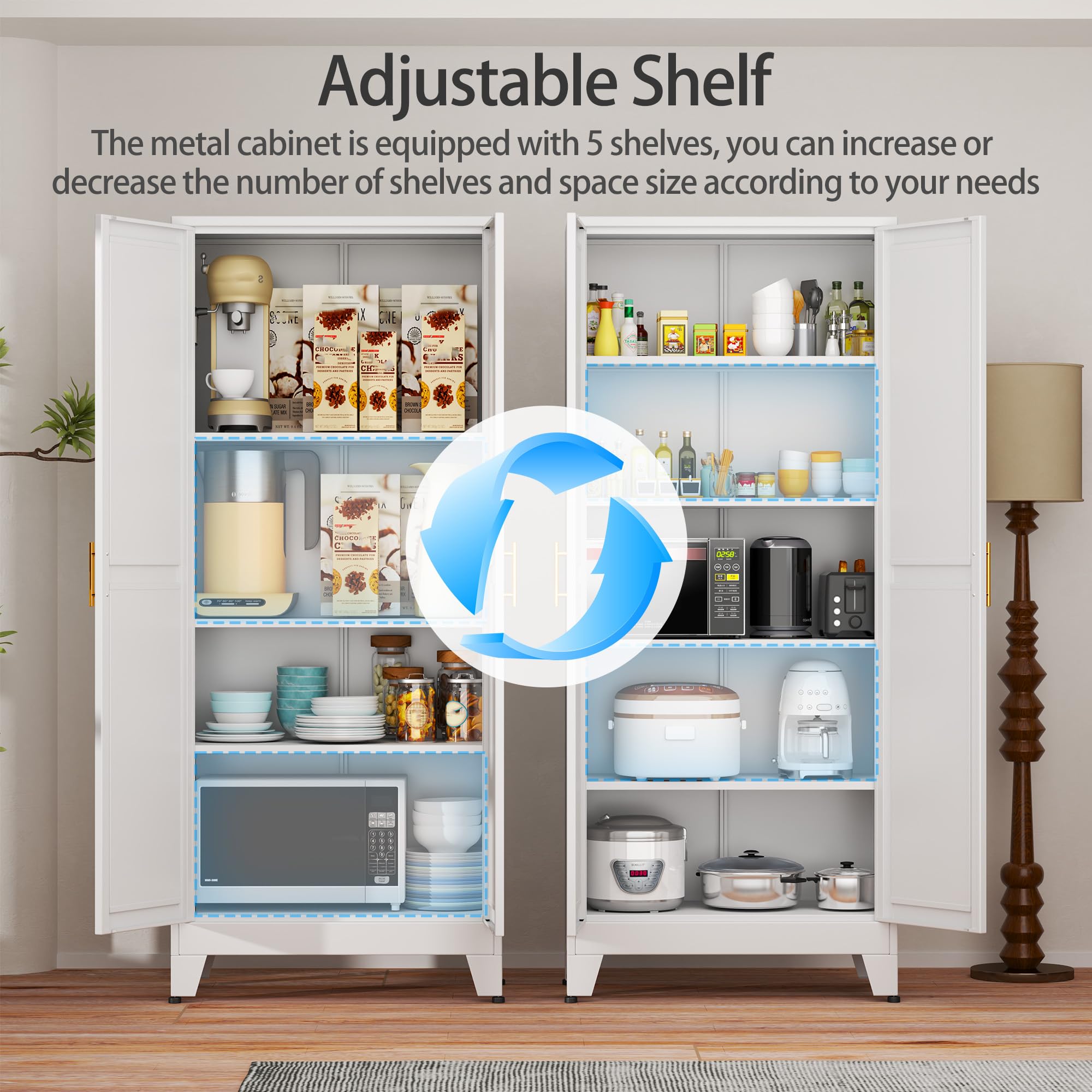 White Metal Storage Cabinet,75" Steel Cabinets for Home Office