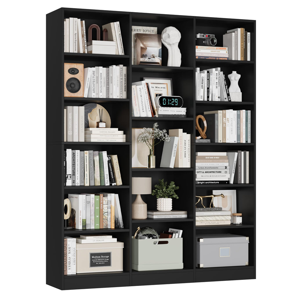 Triple Wide Bookshelf, Large Bookshelf with 17 Display Shelves