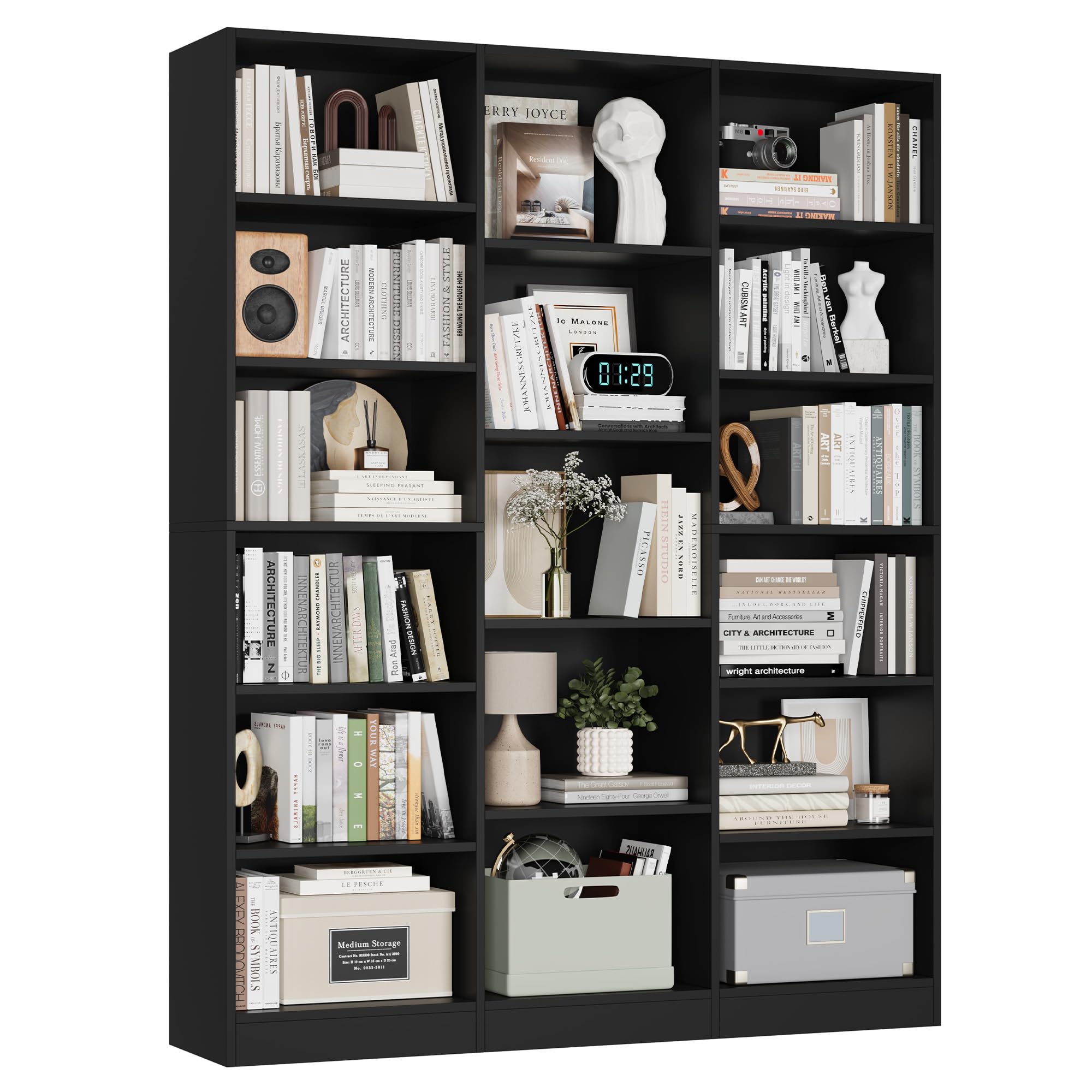 Triple Wide Bookshelf, Large Bookshelf with 17 Display Shelves