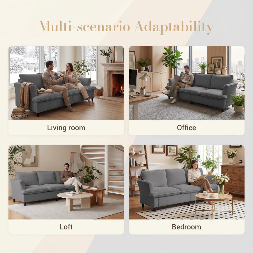 3 Seater Corduroy Couch, 89" Comfy Couch with Deep Seat, Modern Sofa Couch for  Office, Living Room, Bedroom, Apartment (Pillows not Included)