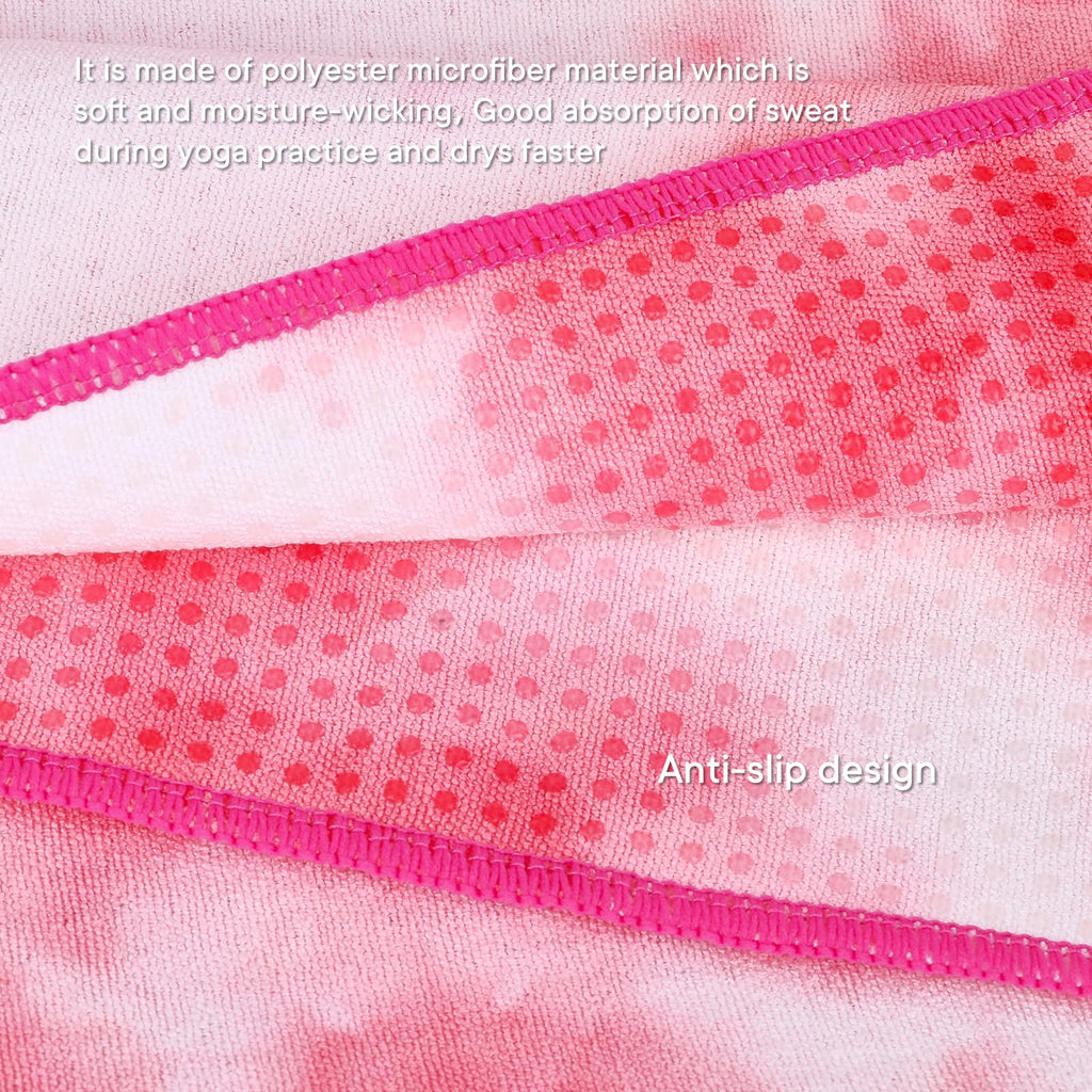 Yoga Towels, Non Slip Hot Yoga Mat Towel with Grip Dots,Super-Absorbent Soft Microfiber Yoga Blanket for Pilates, Fitness and Workout 72inch x 24inch (Pink+White)