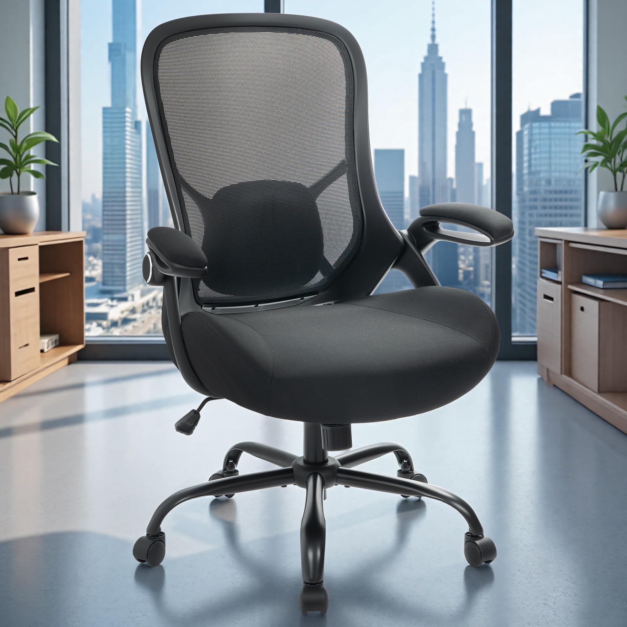 Big and Tall 400lbs Heavy Duty Office Chair, 5" Thickened Seat Ergonomic Desk Chair with Adjustable Armrests, Home Office Computer Chairs for Long Hours Mesh Executive Chair(Black)